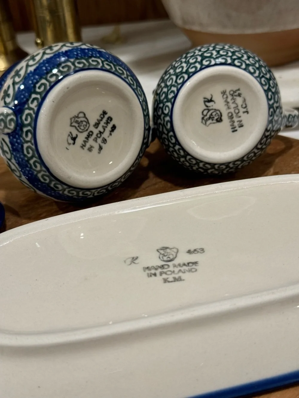 Vintage Polish Pottery/ CREAM AND SUGAR SET - Hand made in Poland/  Sighed